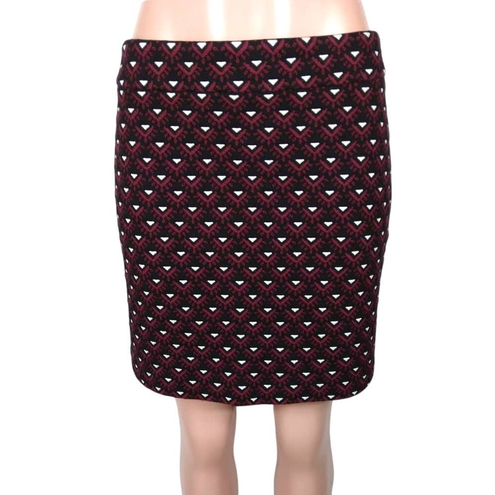 LOFT skirt size 6 Straight cut Black Burgundy and white